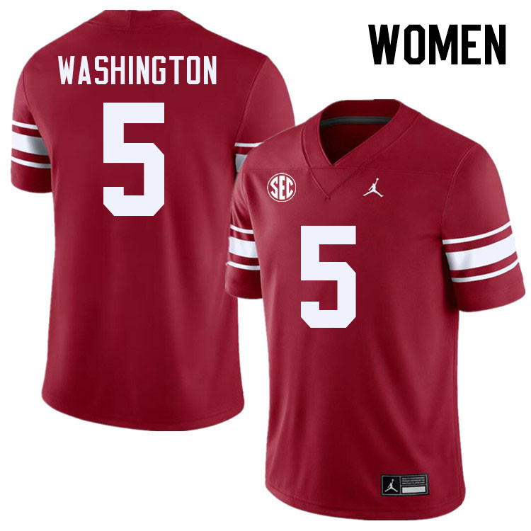 Women #5 Woodi Washington Oklahoma Sooners 2024 SEC Conference College Football Jerseys-Throwback